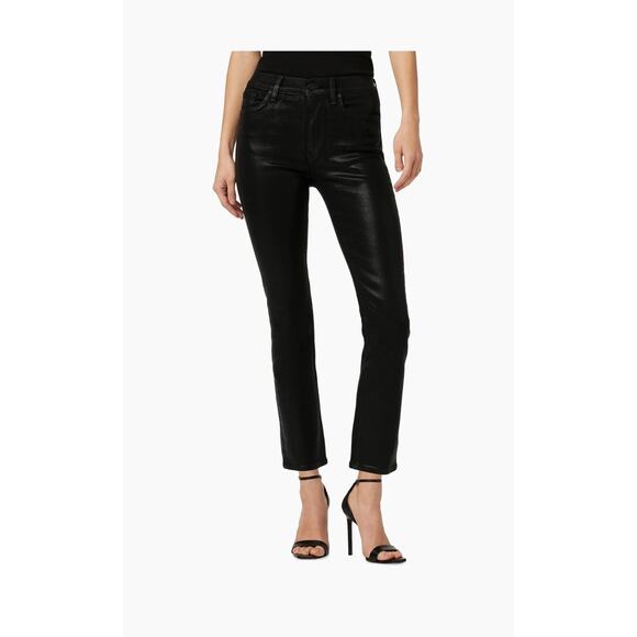 Hudson Women Barbara Black Coated Jeans High Rise Straight Leg Ankle 32 - Picture 4 of 9